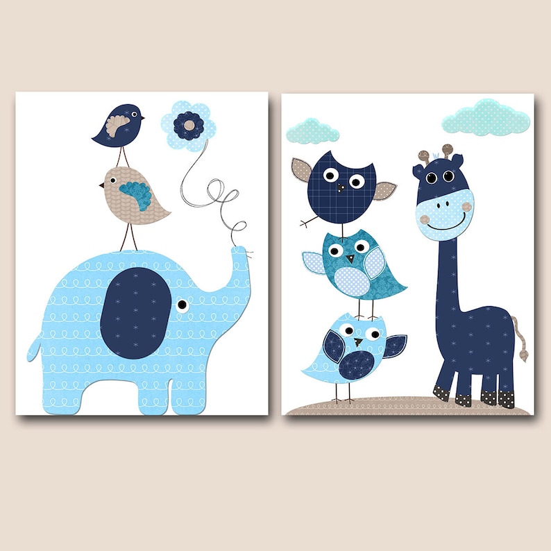 Navy Blue Kid Room Decor Baby Boy Nursery Art Print Canvas Etsy