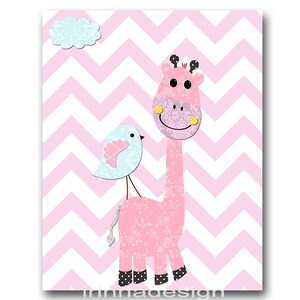 Baby Girl Nursery Art Print Elephant Giraffe Childrens Wall Decor Kids Room Decoration set of 3 Poster digital canvas Pink Purple image 6