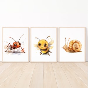 Bumble Bee Nursery wall Art Lumaca Decor stampabile Neonate Camera da letto Ant Boy bambino Poster Digitali neutri per bambini set di 3 piccoli regali