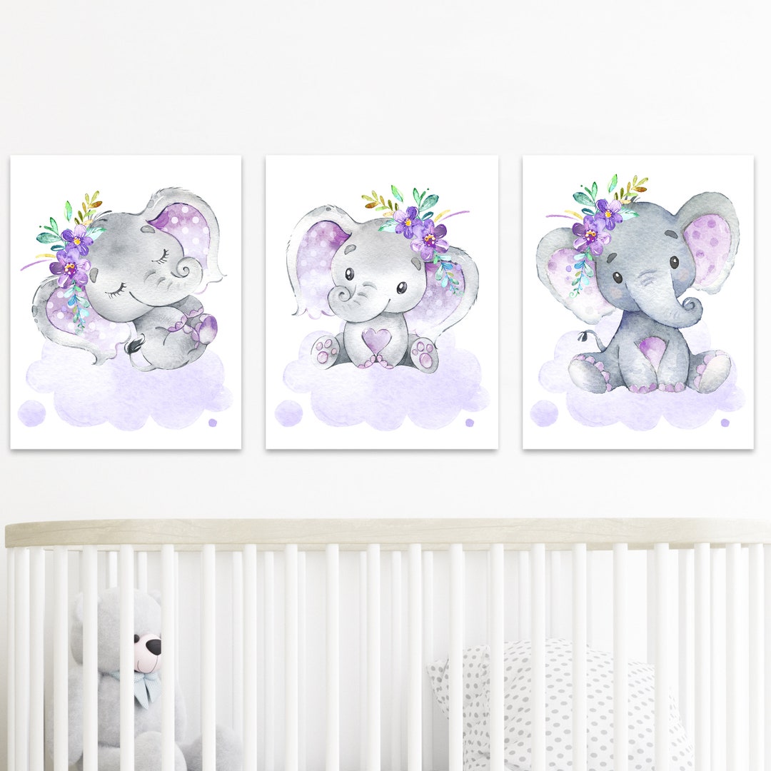 Elephant Family Art Printable Digital Baby Girl Room Wall Decor Nursery ...