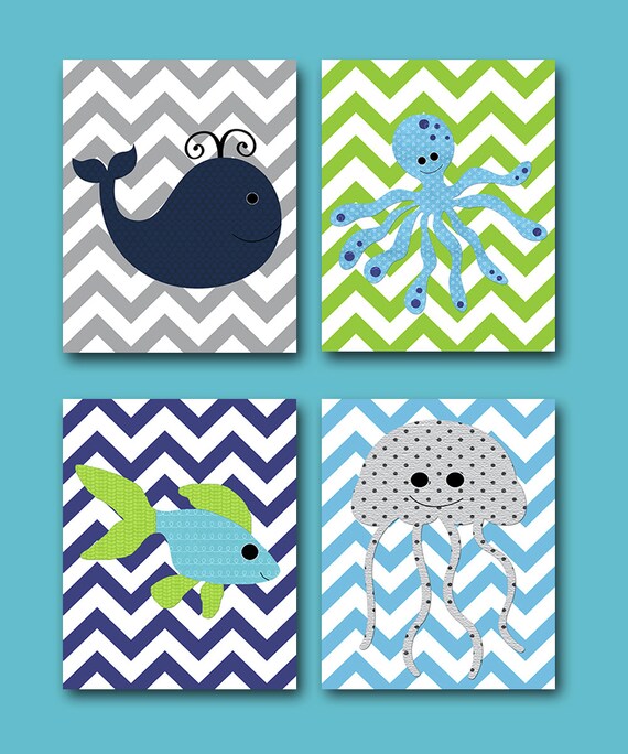 Bathroom Decor Sea Fish Whale Baby Nursery Art Print Children Etsy