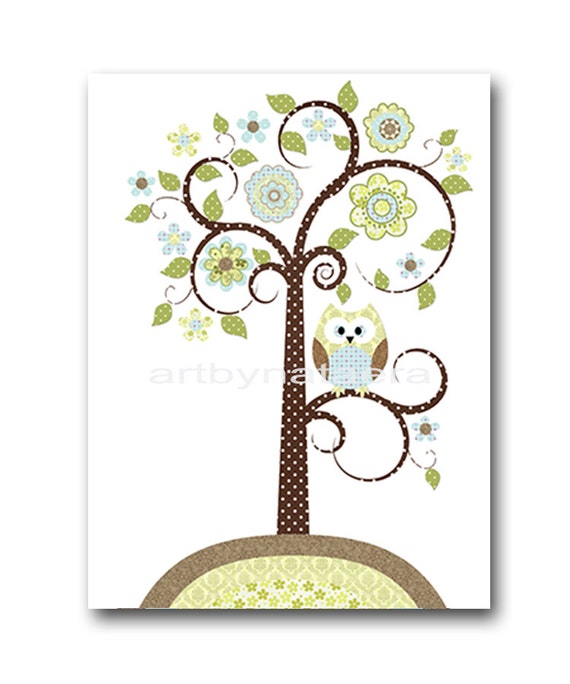 Owl Decor Tree Nursery Baby Boy Nursery Art Nursery Wall Art Etsy