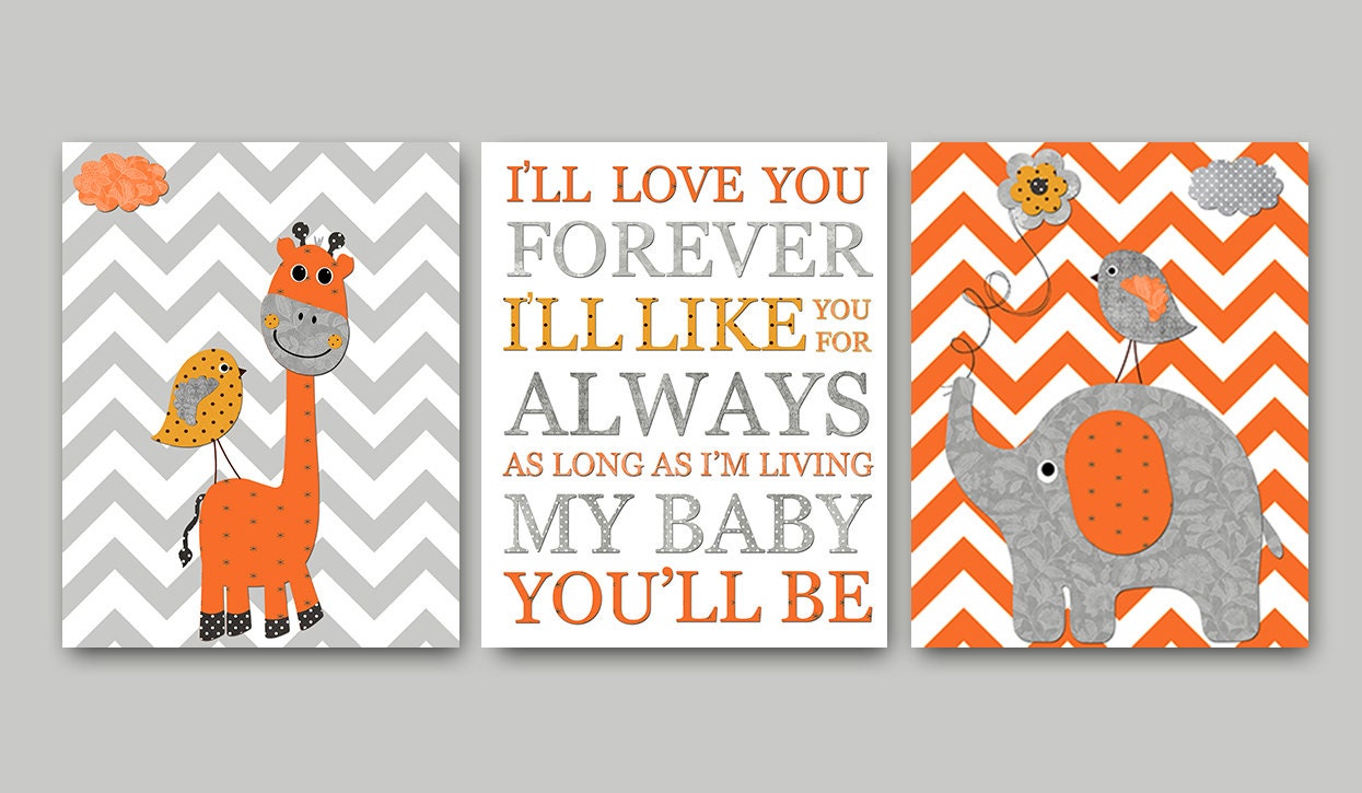 Orange and Gray Nursery Wall Art Baby Nursery Decoration Baby Etsy