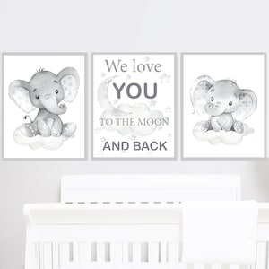 Elefante Wall Decor bambino Citazioni Art Neutral playoom Nursery Print set di 3 poster per ragazzi e ragazze Bambini ti amiamo fino alla luna e ritorno Digitale