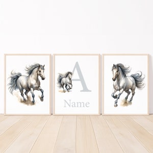 Stampa con nome per cameretta dei bambini, stampa neutra personalizzata, decorazione da parete per camera da letto, set di 3 poster per bambini con iniziale digitale, grigio, sala giochi