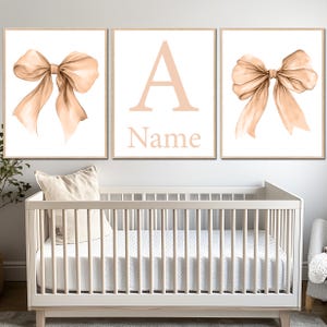Stampe artistiche personalizzate con fiocco, decorazioni da parete per la cameretta del bambino, set di 3 poster con nome personalizzato, per bambini, per camera da letto digitale, acquerello