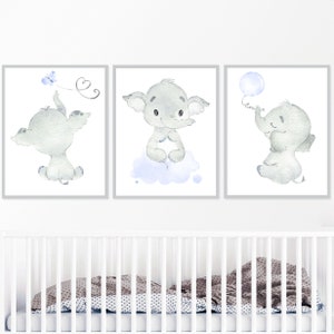 Elephant Wall Decor Baby Boy Nursery Poster Kids Art Print Set of 3 ...