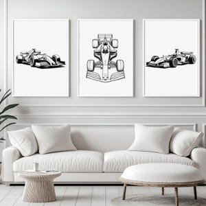 Auto da corsa Formula 1 auto sportiva Decorazione murale Minimalista Stampabile Poster Veicolo Ragazzo Asilo Nido Regalo Digitale Set di 3 camerette per bambini Bambini Nero