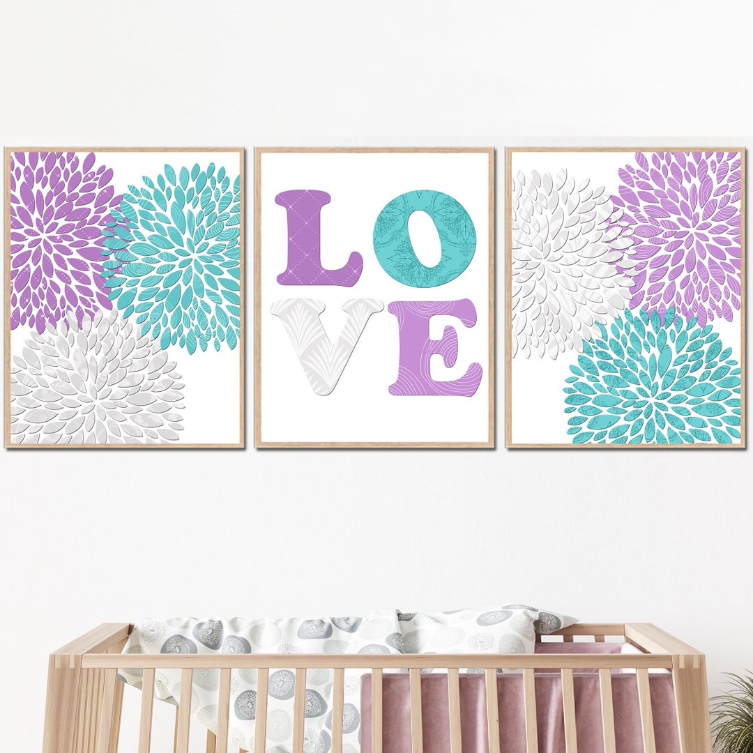 Floral Nursery Room Decoation Baby Girl Wall Art Printable Love Set of ...