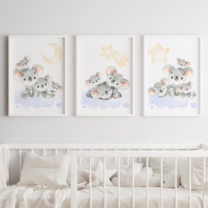 Baby Boy Nursery Decor Camera da letto per bambini Poster Stampe Koala Wall Art set di 3 Animali australiani Camera Tela Bambini regali digitali per bambina