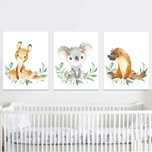 Stampe di animali australiani, poster di Koala, per bambini, bambine, per la cameretta dei bambini, set di 3 immagini digitali di canguri e ornitorinchi