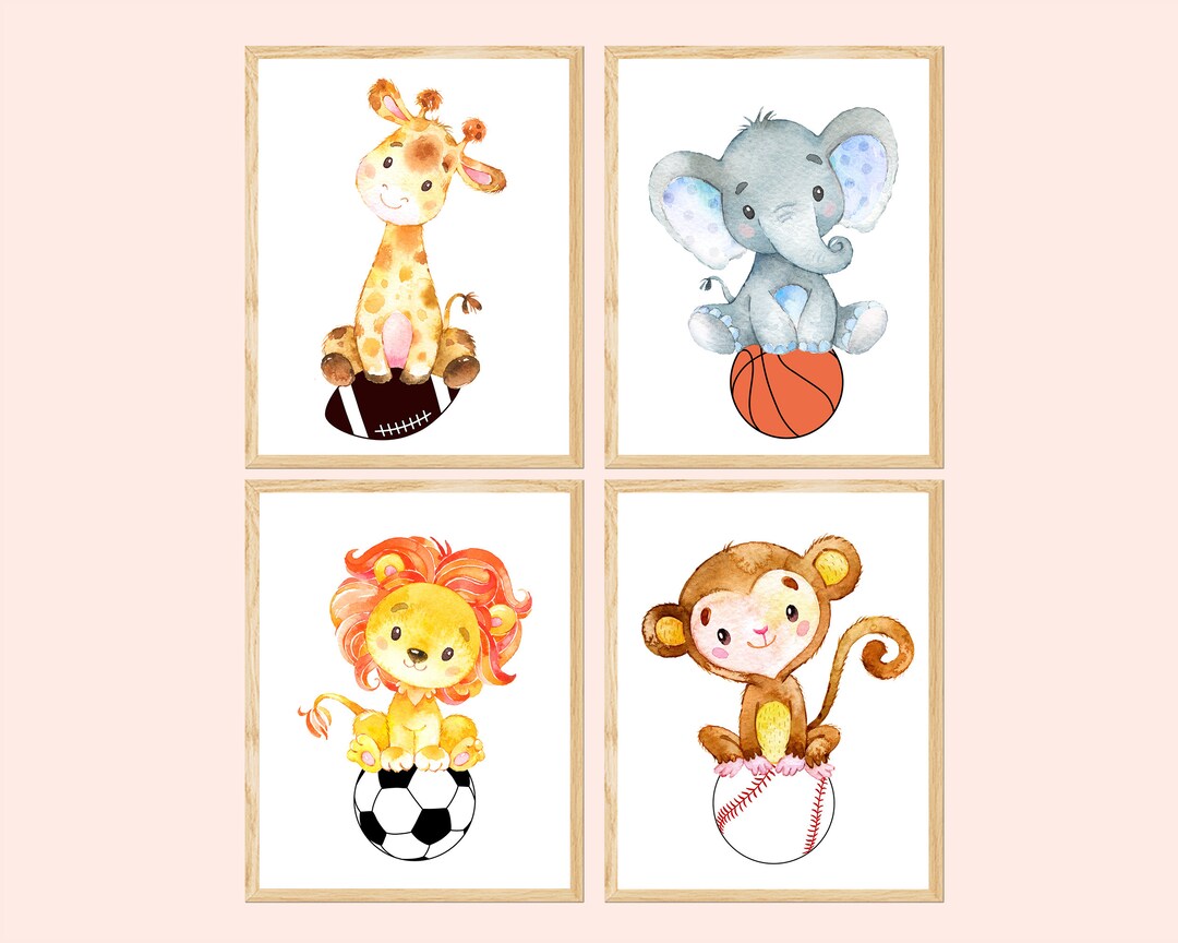 Baby Boy Nursery Wall Decor Sports Art Prints Safari Jungle Animals ...