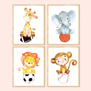 Decorazioni murali per la cameretta dei bambini, stampe artistiche sportive, safari, animali della giungla, cameretta dei bambini, calcio, baseball, set di 4 poster stampabili