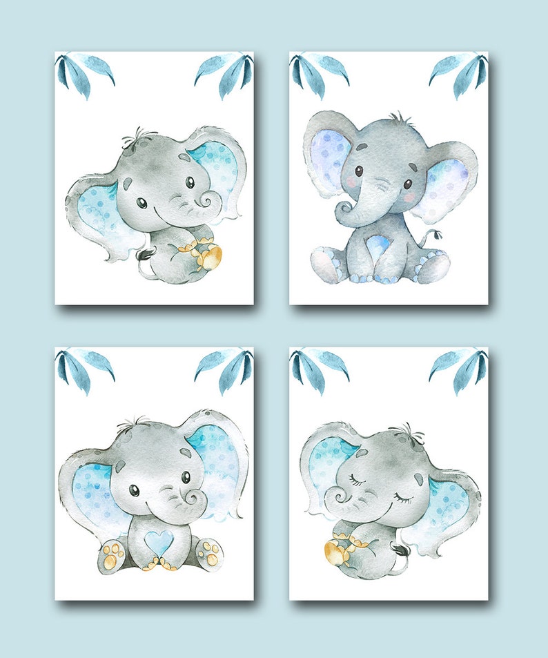 Baby Elephant Wall Decor Boy Nursery Art Print Children Room Kids ...