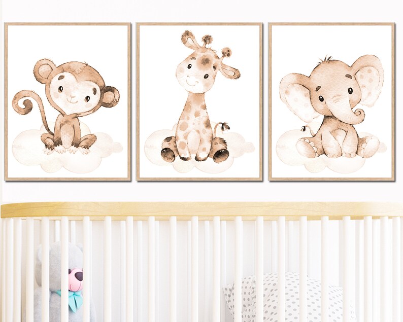 Neutral Safari Nursery Art Jungle Animal Print Baby Boy Girl Etsy