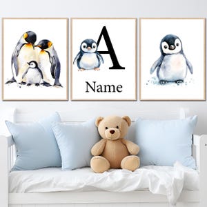 Decorazione murale personalizzata con pinguino, poster per bambini, stampabile, per cameretta dei bambini, set di 3 immagini digitali per bambini piccoli