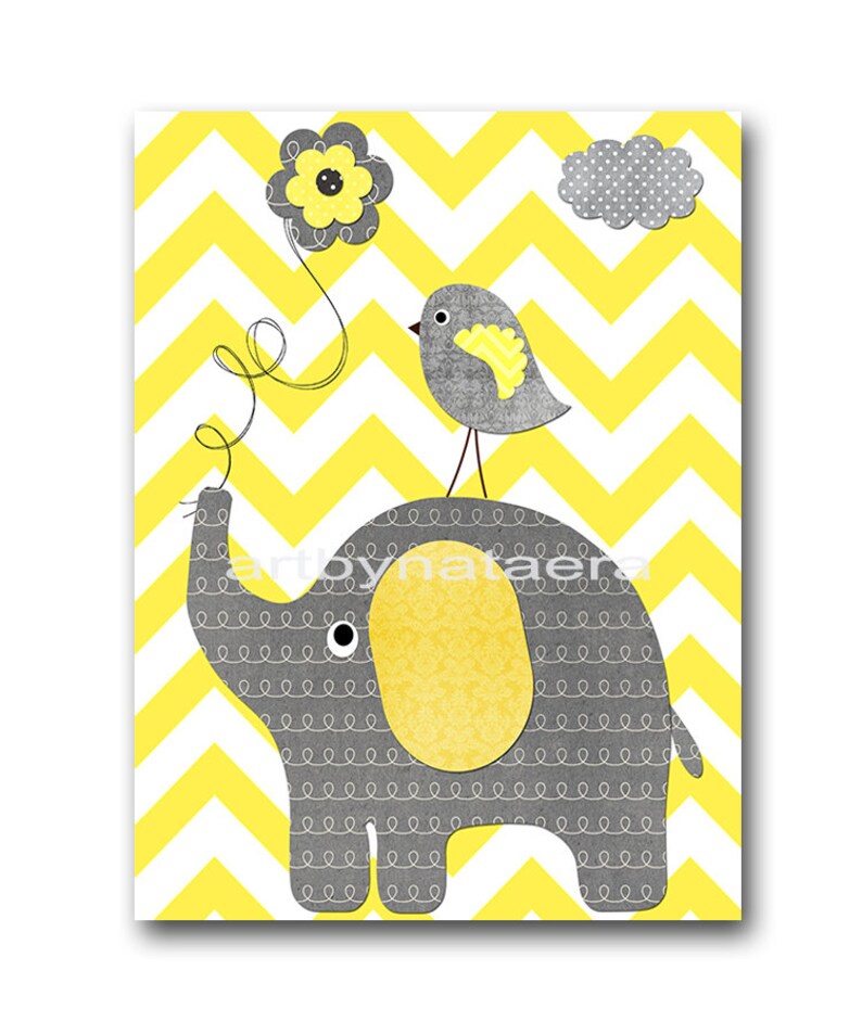 Giraffe Elephant Nursery Canvas Baby Girl Nursery Art Print Etsy