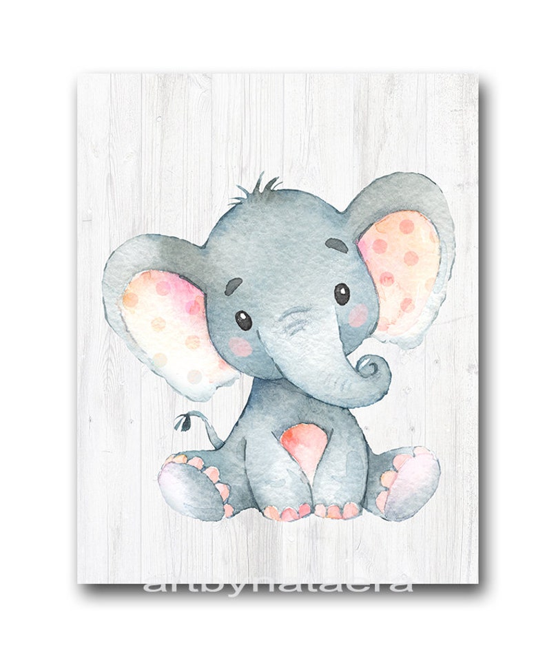 Pink Gray Elephant Print Elephant Wall Decor Canvas Print Etsy