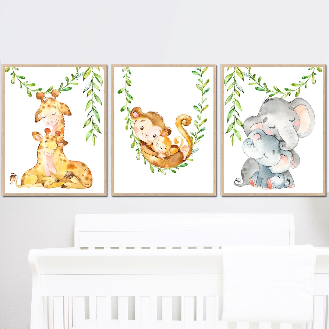 Jungle Neutral Nursery Wall Art Print Safari Animal Baby Room Decor Kid ...
