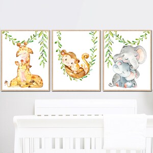 Stampa artistica da parete per bambini neutra giungla Safari Animal Baby Room Decor Kid set di 3 Giraffa elefante Scimmia Ragazzo ragazza Genere mamma madre poster