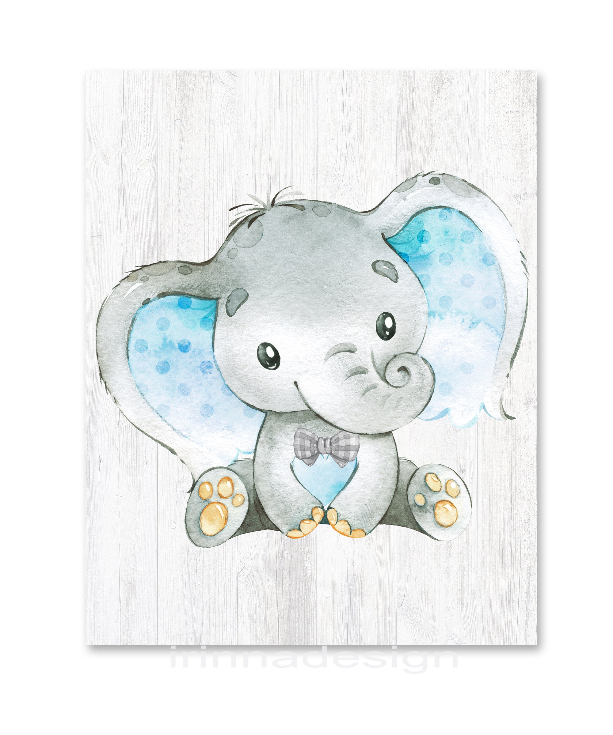 Baby Elephant Poster Wall Art Boy Nursery Decor Children Bedroom Kids ...