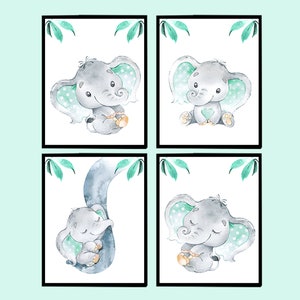 Stampa artistica da parete per bambini, neutra, per neonati, bambine, bambini, decorazione per la stanza dei giochi dei bambini, set di 4 stampe digitali per bambini piccoli, grigio menta, piccola tela /