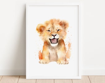 Safari bébé animaux Lion imprimable numérique chambre d'enfants affiche d'art garçon fille chambre d'enfant décoration murale téléchargement aquarelle