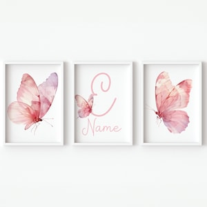 Arte murale a farfalla Stampe personalizzate con nome Decorazioni per la cameretta dei bambini Set di 3 poster con immagini digitali ad acquerello Nuovo regalo