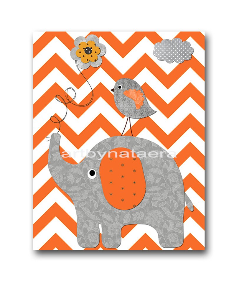 Orange and Gray Nursery Wall Art Baby Nursery Decoration Baby Etsy