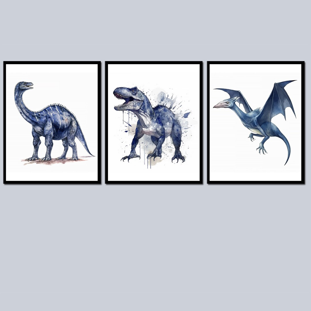 Baby Boy Nursery Decor Dinosaur Prints Wall Art Kids Playroom Set of 3 ...
