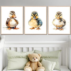 Poster di anatroccolo bambino Arte neutra Decorazione da parete per la cameretta dei bambini Animale carino digitale Stampabile Bambini Genere Ragazza Ragazzo Camera da letto Set di 3 immagini di fattoria