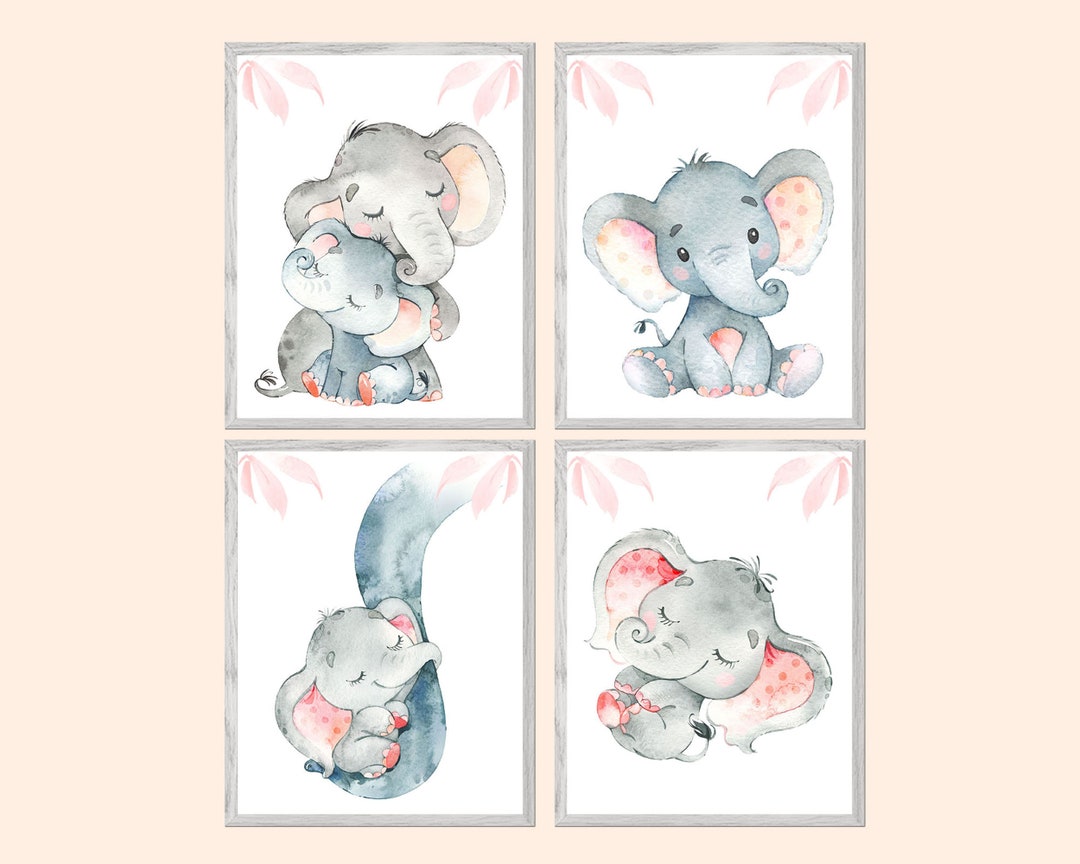 Baby Girl Bedroom Decor Elephant Nursery Print Kids Wall Art Children ...