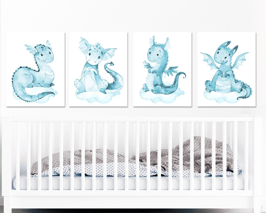 Dragon Art Prints Baby Boy Nursery Wall Decor Kids Bedroom Children ...