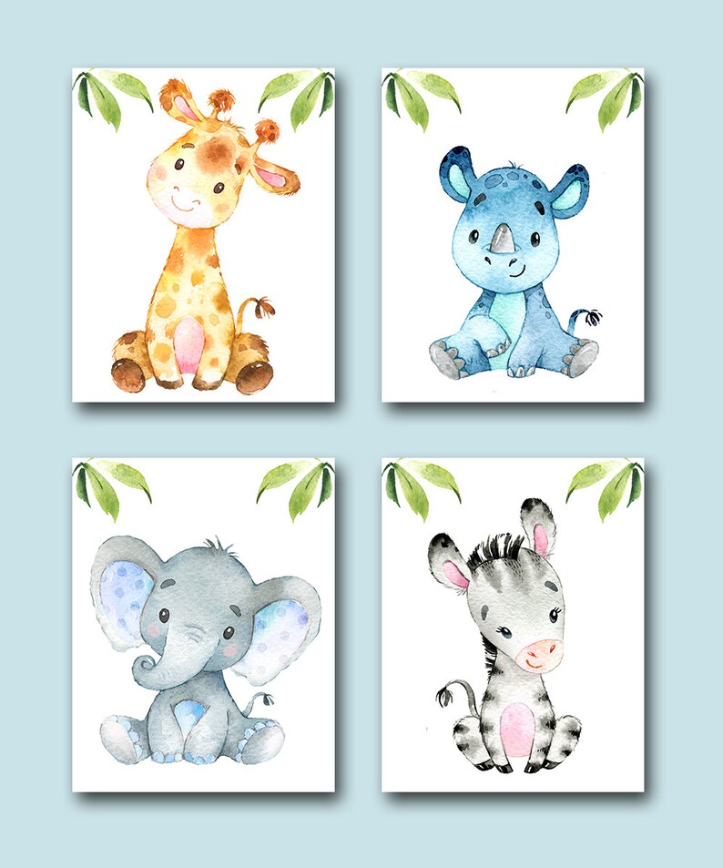 Safari Nursery Decor Jungle Animals Prints Baby Room Kids Wall Art Zoo ...