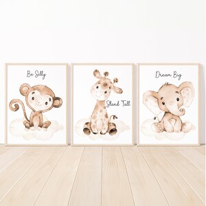 Zitat Kinderzimmer Dekor Neutral Baby Zimmer Wand Kunst Druck Elefant Affe Giraffe 3er Set Plakat Mädchen Junge Digitaler Traum groß sein albern hoch stehen