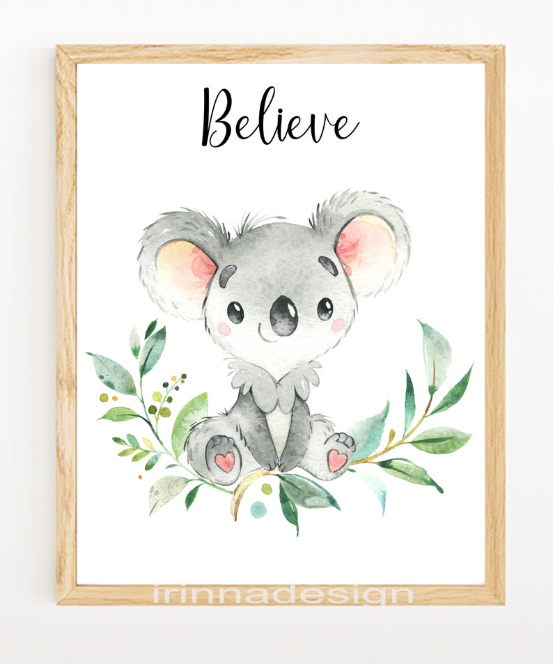 Koala Nursery Poster Australian Animal Wall Decor Baby Girl Boy Quote