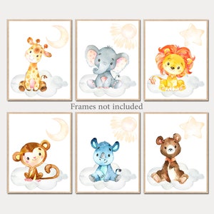 Safari Wall Art Baby Boy Nursery Decor Jungle Animal Print Camera da letto per bambini stampabile in acquerello su tela digitale set di 6 immagini