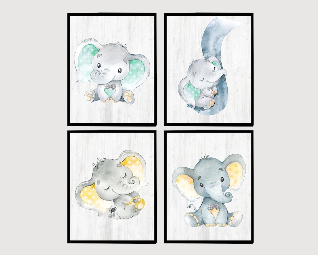 Baby Elephant Posters Neutral Nursery Decor Kids Wall Art Print ...