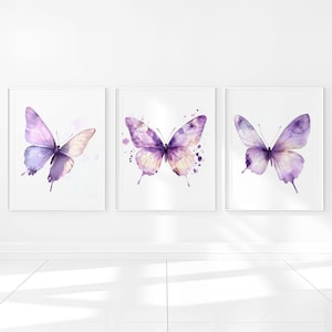 Set di 3 poster con immagini digitali di farfalle acquerellate, stampabili, per la cameretta dei bambini, stile fattoria, sala giochi.
