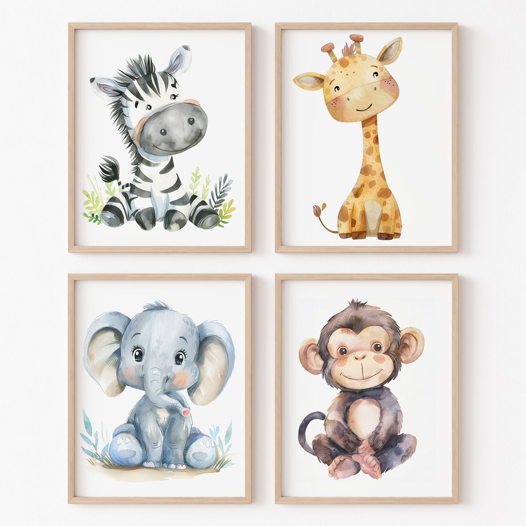 Safari Nursery Wall Decor Zoo Animals Prints Baby Room Kids Art Jungle ...