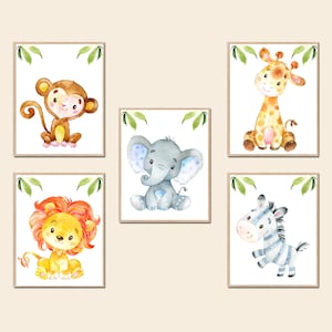 Jungle Animals Safari Zoo Nursery Wall Art Baby Boy Playroom Print Kids Decor Child Poster set de 5 León Cebra Mono Elefante Jirafa regalo