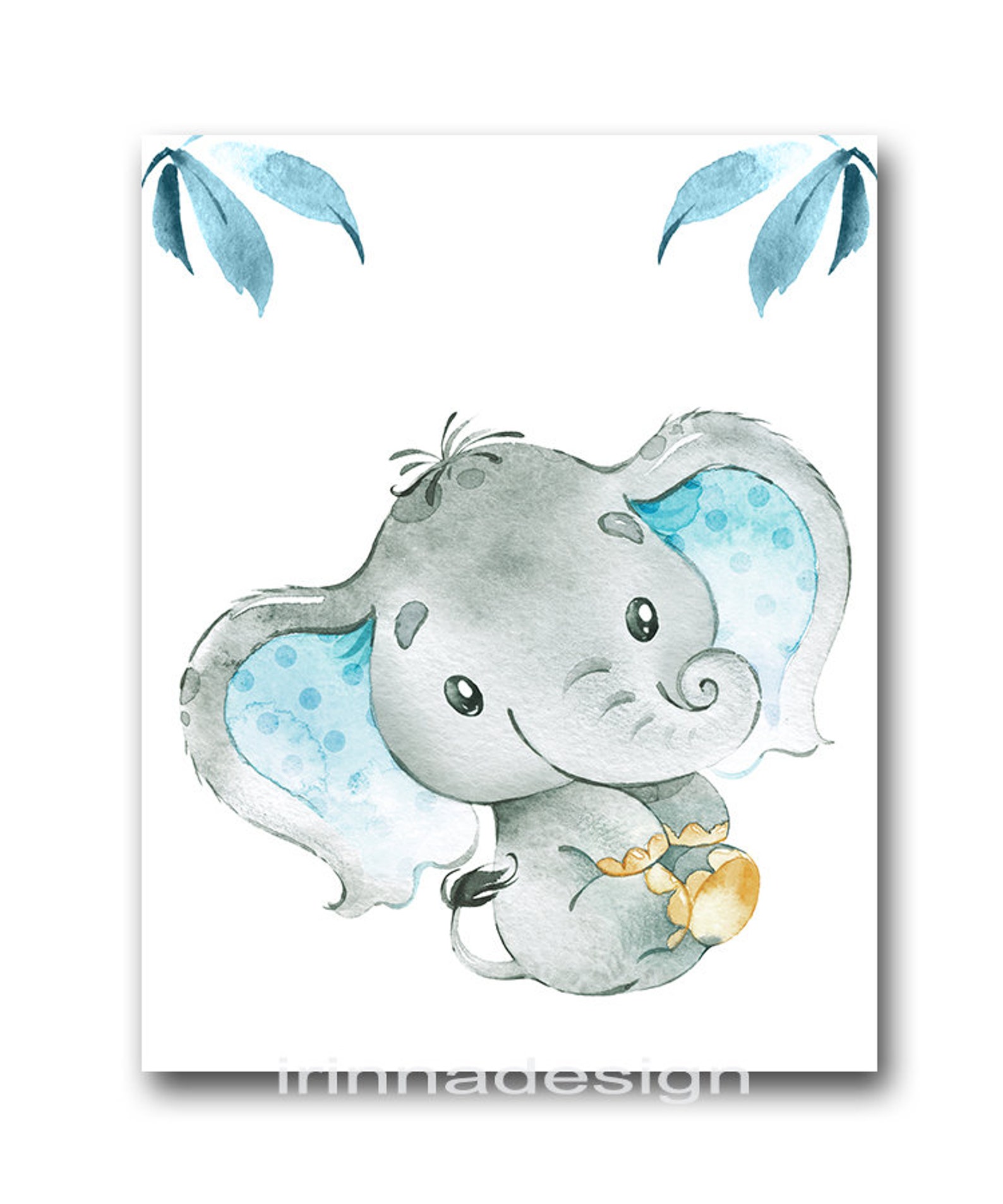 Baby Elephant Wall Decor Boy Nursery Art Print Children Room Kids ...