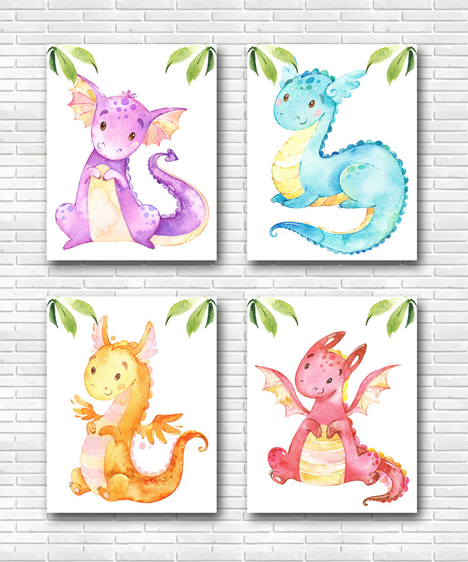 Baby Boy Nursery Room Decoration Dragon Poster Kids Print Wall Art Set ...