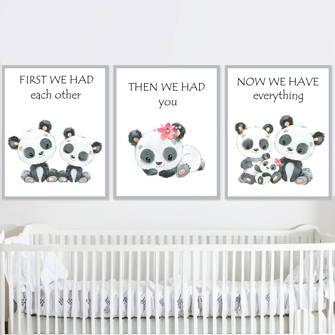Panda Wall Decor Quote Art Baby Girl Nursery Print Kids Room Child Set ...
