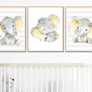 Baby Elephant Posters Prints Gender Neutral Boy Nursery Wall Art Decor ...