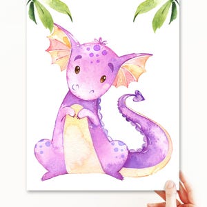 Póster de dragón para decoración de habitación de bebé, impresión artística para habitación de niños, lienzo morado para niños, impresión digital