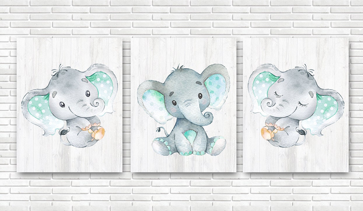 Mint Gray Elephant Print Elephant Wall Decor Canvas Print Etsy