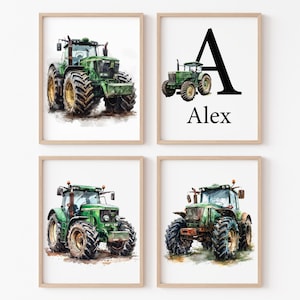 Trattore Nome personalizzato Bambino Nursery Wall Art Stampabile Personalizzato Fattoria Camera da letto per bambini Decorazione Set digitale di 4 poster Sala giochi Piccola immagine