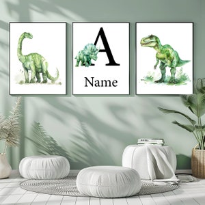 Nome personalizzato Dinosaur Nursery Stampe Personalizzate Baby Boy Room Wall Art Bambini T-Rex Triceratops Brontosauro set di 3 immagini Poster su tela