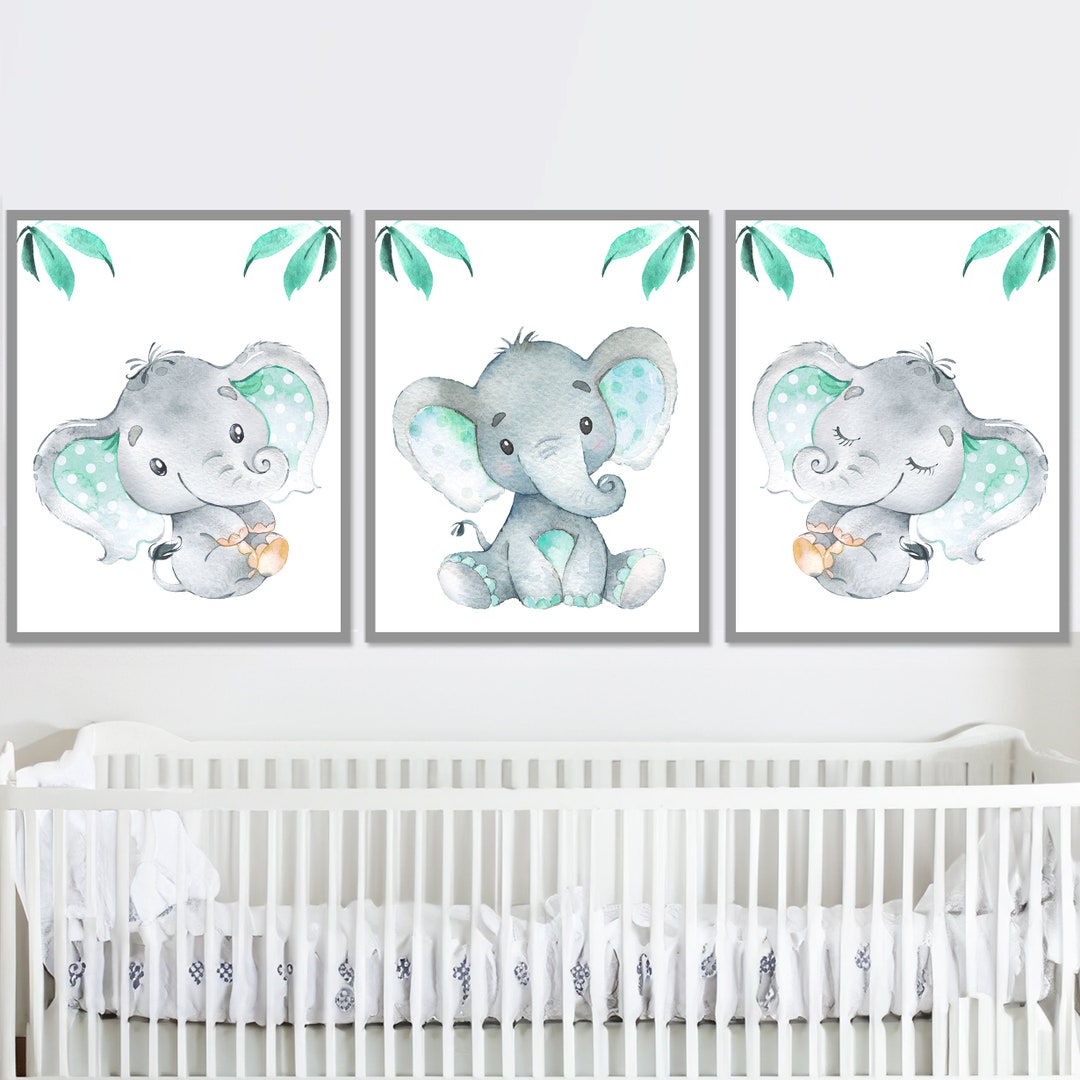 Elephant Neutral Baby Girl Boy Nursery Wall Art Poster Print Kids ...